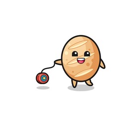 cartoon of cute french bread playing a yoyo