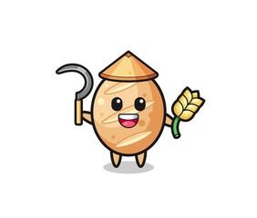 french bread Asian farmer holding paddy