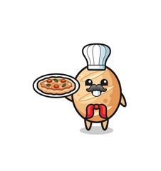 french bread character as Italian chef mascot