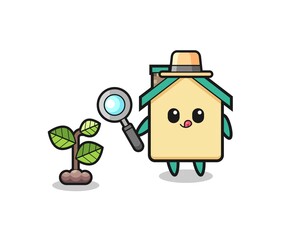 cute house herbalist researching a plants