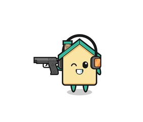 illustration of house cartoon doing shooting range