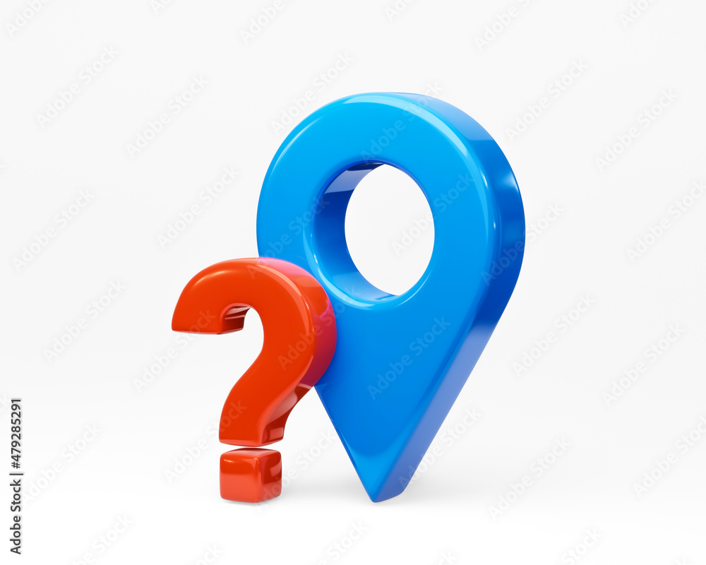Poster location 3d sign of question mark find icon concept or navigation distance pin map marker symbol and