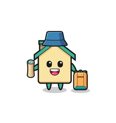 house mascot character as hiker