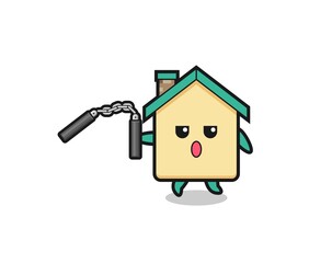 cartoon of house using nunchaku