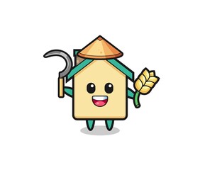 house Asian farmer holding paddy