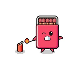 matches box mascot illustration playing firecracker