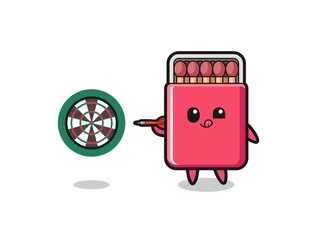 cute matches box is playing dart