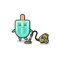 Obraz premium cute popsicles holding vacuum cleaner illustration