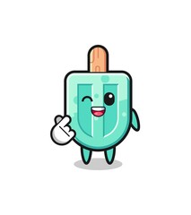 popsicles character doing Korean finger heart