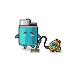 cute lighter holding vacuum cleaner illustration