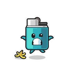 lighter cartoon is slip on a banana peel