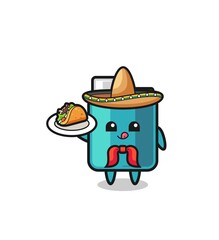 lighter Mexican chef mascot holding a taco