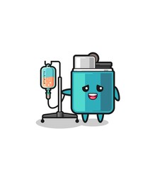 cute lighter character standing with infusion pole