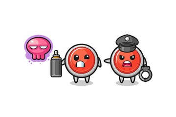 emergency panic button cartoon doing vandalism and caught by the police