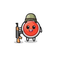 cute emergency panic button mascot as a soldier