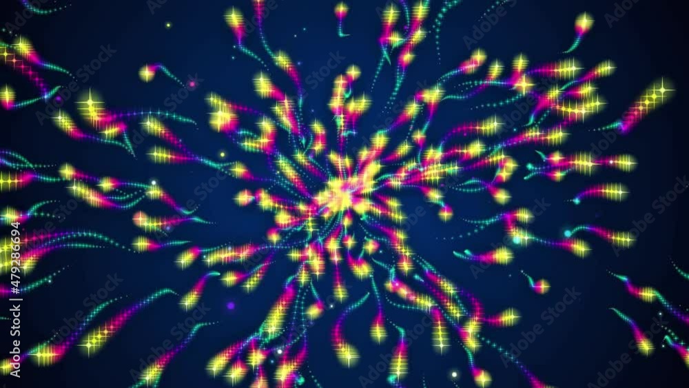 Poster abstract magical yellow red blue colorful random wiggly starbug with glitter sparkle dust background