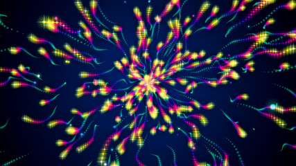 Abstract Magical Yellow Red Blue Colorful Random Wiggly Starbug With Glitter Sparkle Dust Background