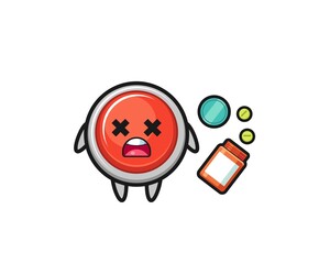 illustration of overdose emergency panic button character