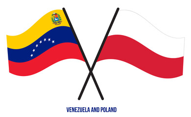 Venezuela and Poland Flags Crossed And Waving Flat Style. Official Proportion. Correct Colors.
