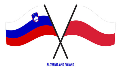 Slovenia and Poland Flags Crossed And Waving Flat Style. Official Proportion. Correct Colors.