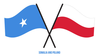 Somalia and Poland Flags Crossed And Waving Flat Style. Official Proportion. Correct Colors.