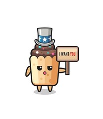 cupcake cartoon as uncle Sam holding the banner I want you
