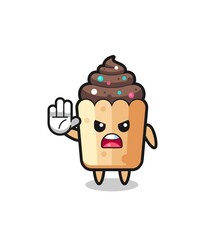 cupcake character doing stop gesture