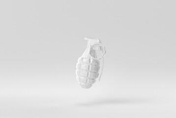 Hand grenade on a white background. Abstract polygonal minimal concept. monochrome. 3D render. - obrazy, fototapety, plakaty