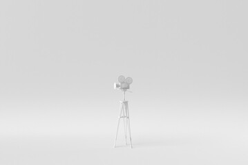 Movie camera on a white background. minimal concept. monochrome. 3D render.