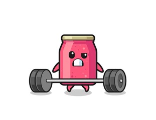 cartoon of strawberry jam lifting a barbell