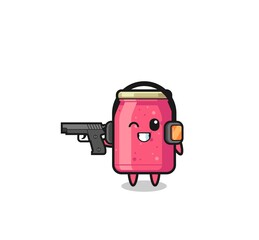 illustration of strawberry jam cartoon doing shooting range