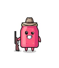 strawberry jam hunter mascot holding a gun