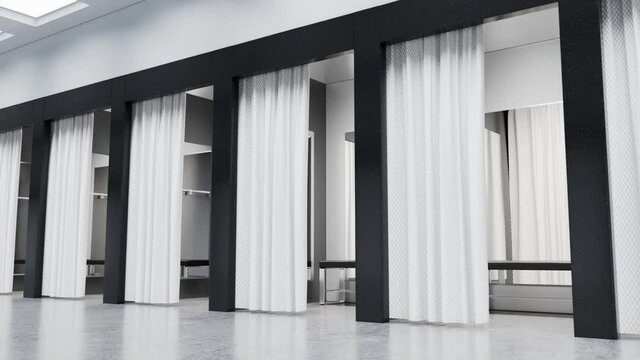 Contemporary fitting room interior in a mall. Dressing room in a clothing store
