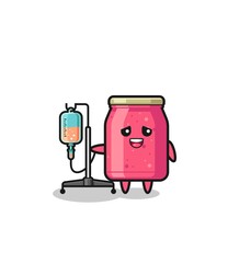 cute strawberry jam character standing with infusion pole