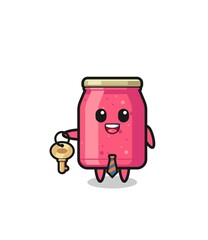cute strawberry jam as a real estate agent mascot