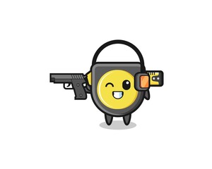 illustration of tape measure cartoon doing shooting range