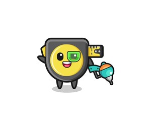 tape measure cartoon as future warrior mascot