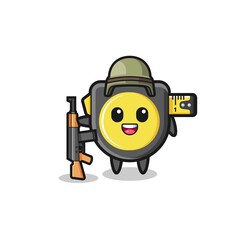 cute tape measure mascot as a soldier