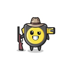 tape measure hunter mascot holding a gun