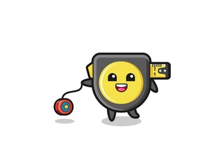 cartoon of cute tape measure playing a yoyo