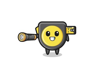 tape measure mascot holding flashlight