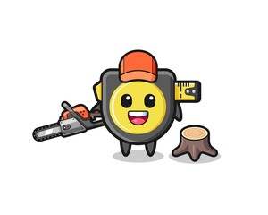 tape measure lumberjack character holding a chainsaw