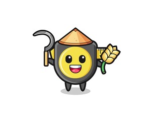 tape measure Asian farmer holding paddy