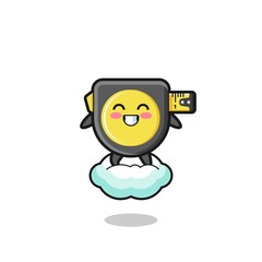 cute tape measure illustration riding a floating cloud