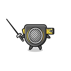 tape measure earth cartoon as fencer mascot