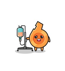 cute whistle character standing with infusion pole