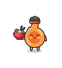 whistle as Chinese chef mascot holding a noodle bowl
