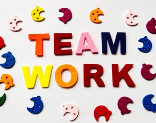 Simple decoration with the word Team Work with a white background