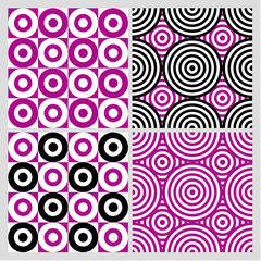 Fototapeta premium seamless pattern background backdrop wallpaper geometric vector circle dots polka op art spot tiles fabrics souvenir tablecloth collection purple black mug gift wrapping bedsheet minimal cover book 
