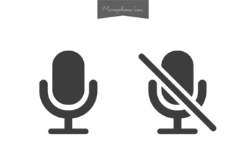 Fototapeta premium オンとオフのマイクのアイコンのセット - ミュート・ミュート解除の記号の素材（黒）
